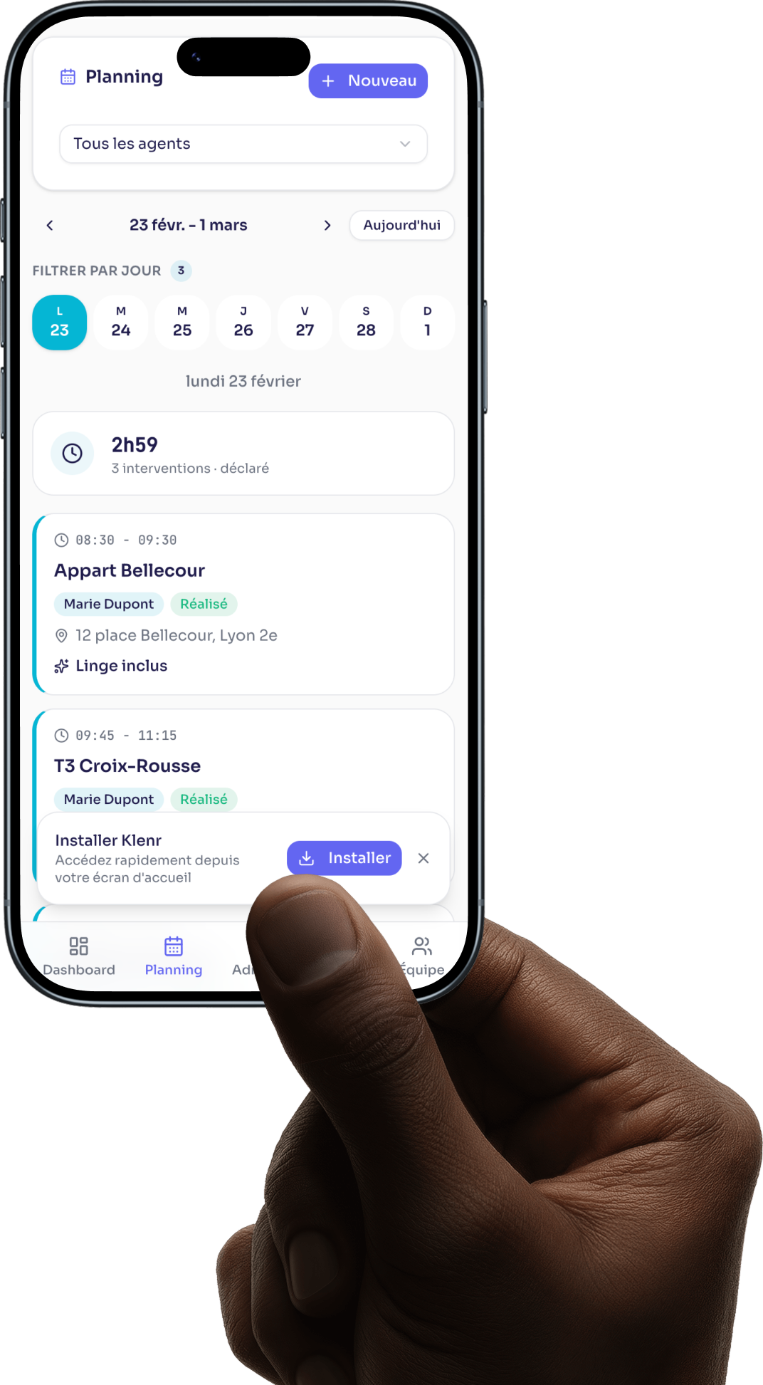Klenr — Planning équipe
